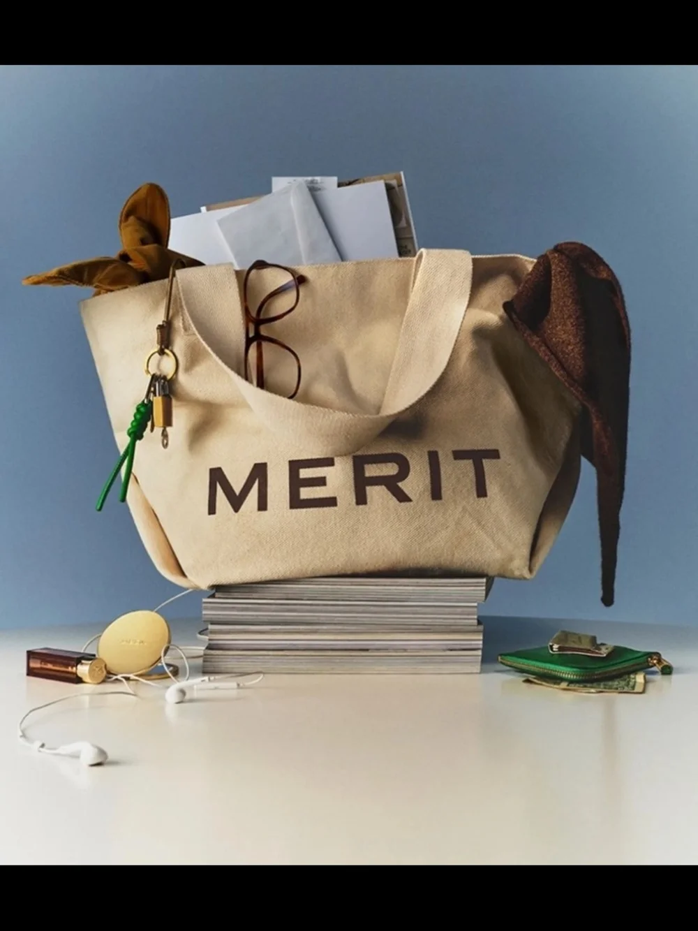 MERIT Canvas Cosmetic Tote Bag in Cream